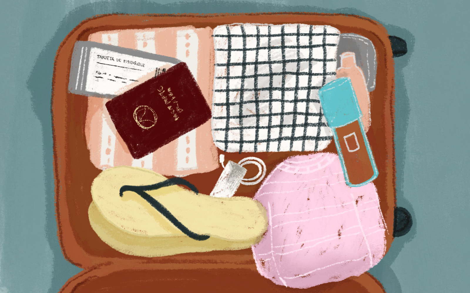 maleta capsula para viajar, ilustracion de silvana sohu